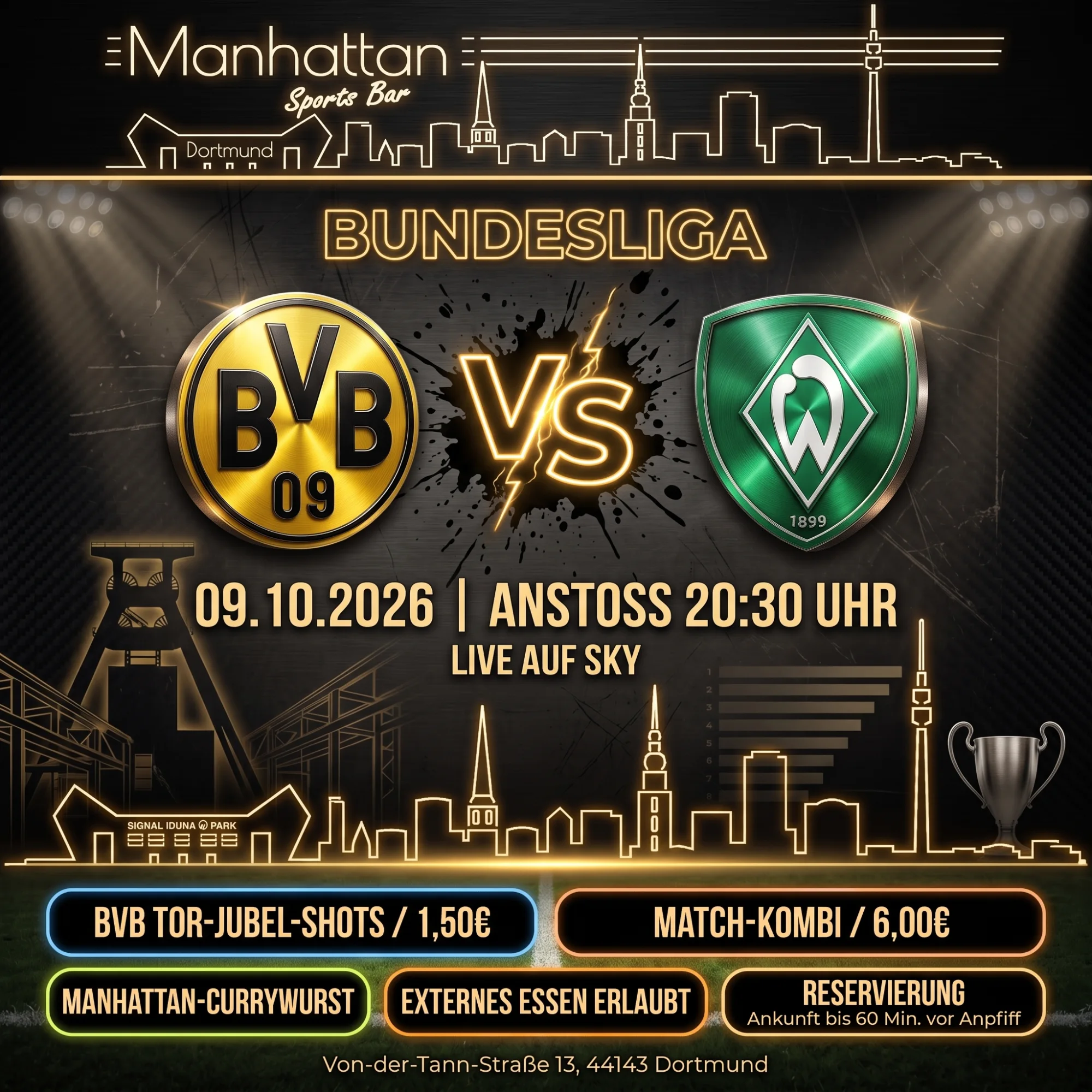 BVB gegen Werder Bremen live in der Manhattan SportsBar Dortmund